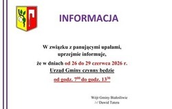 Zdjęcie do Informacja W&oacute;jta Gminy Białośliwie dotycząca...