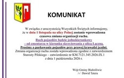 Zdjęcie do KOMUNIKAT - Zmiana organizacji ruchu - 1 listopada...