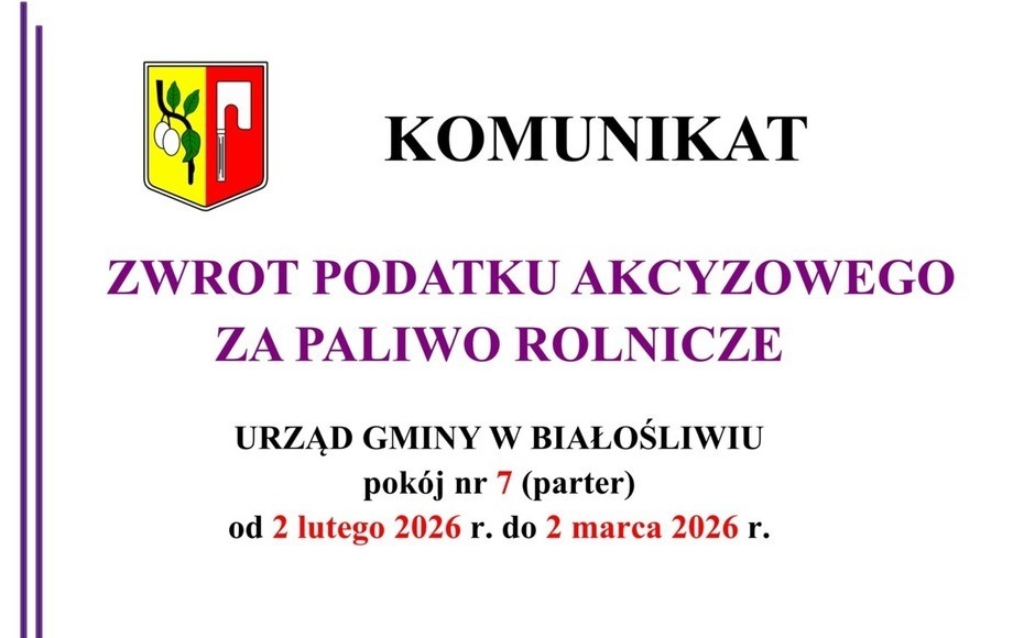 Zdjęcie do KOMUNIKAT - ZWROT PODATKU AKCYZOWEGO ZA PALIWO ROLNICZE