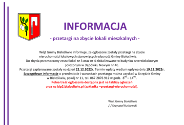 Zdjęcie do   INFORMACJA    - przetargi na&nbsp;zbycie lokali mieszkalnych -  