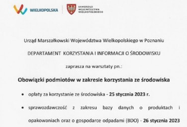 Zdjęcie do Obowiązki podmiot&oacute;w w zakresie korzystania ze środowiska - bezpłatne warsztaty dla lokalnych przedsiębiorc&oacute;w, jednostek organizacyjnych oraz pracownik&oacute;w działu ochrony środowiska.