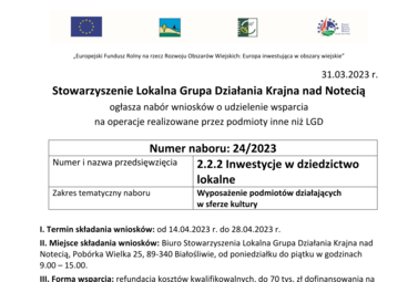 Zdjęcie do Nab&oacute;r 24/2023 - Wyposażenie dla kultury