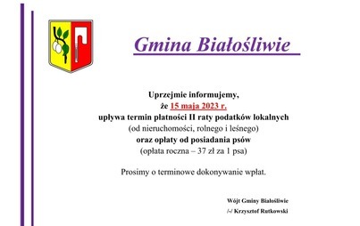 Zdjęcie do Komunikat - II rata podatku od nieruchomości, rolnego i leśnego