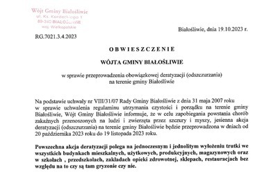 Zdjęcie do OBWIESZCZENIE W&Oacute;JTA GMINY BIAŁOŚLIWIE 