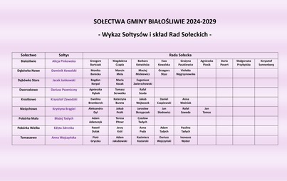 Zdjęcie do SOŁECTWA GMINY BIAŁOŚLIWIE 2024-2029 Wykaz Sołtys&oacute;w i skład Rad Sołeckich 