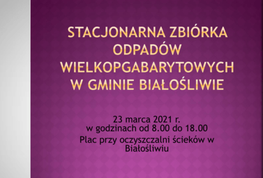 Zdjęcie do Stacjonarna zbi&oacute;rka odpad&oacute;w wielkogabarytowych w gminie Białośliwie - 23 marca 2021 r.