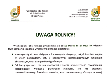 Zdjęcie do APEL WIR w sprawie składania wniosk&oacute;w o płatności obszarowe