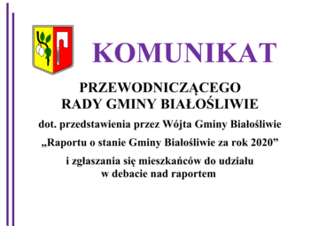 Zdjęcie do KOMUNIKAT - &bdquo;Raportu o stanie Gminy Białośliwie za rok 2020&rdquo;