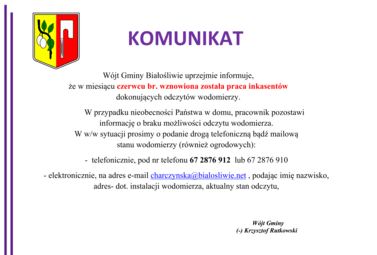 Zdjęcie do KOMUNIKAT - Odczyt wodomierzy.