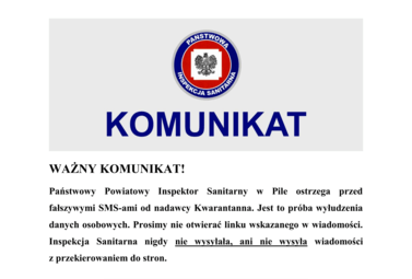 Zdjęcie do KOMUNIKAT - Państwowego Powiatowego Inspektora Sanitarnego w Pile 