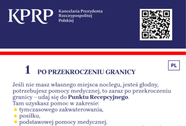Zdjęcie do Ulotki  informacyjne dla uchodźc&oacute;w wojennych z Ukrainy, kt&oacute;rzy przekroczyli granicę Polski. 