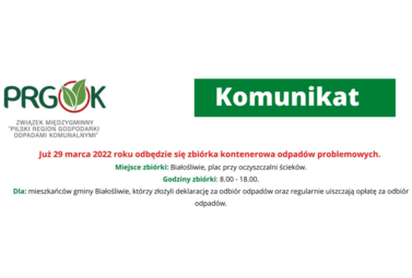 Zdjęcie do Zbi&oacute;rka odpad&oacute;w problemowych Białośliwie - 29 marca 2022 r.