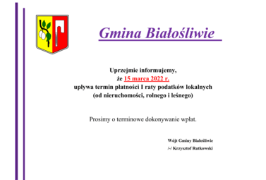 Zdjęcie do Komunikat - I rata podatku od nieruchomości, rolnego i leśnego