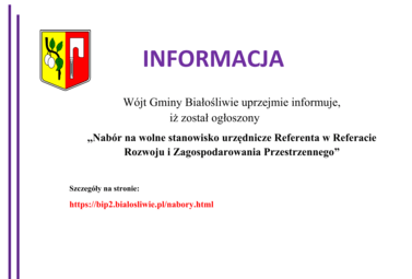 Zdjęcie do Informacja - Nab&oacute;r na wolne stanowisko urzędnicze