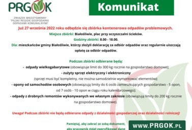 Zdjęcie do III Zbi&oacute;rka odpad&oacute;w problemowych, Białośliwie 27 września 2022 r. od godz. 8.00 do 18.00