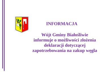 Zdjęcie do Informacja - W&oacute;jta Gminy Białośliwie o możliwości złożenia deklaracji dotyczącej zapotrzebowania na zakup węgla