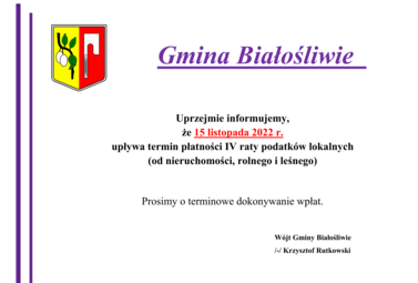 Zdjęcie do Komunikat - IV rata podatk&oacute;w lokalnych 