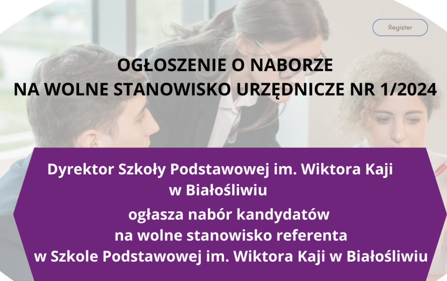 OGŁOSZENIE O NABORZE NA WOLNE STANOWISKO URZĘDNICZE NR 1/2024